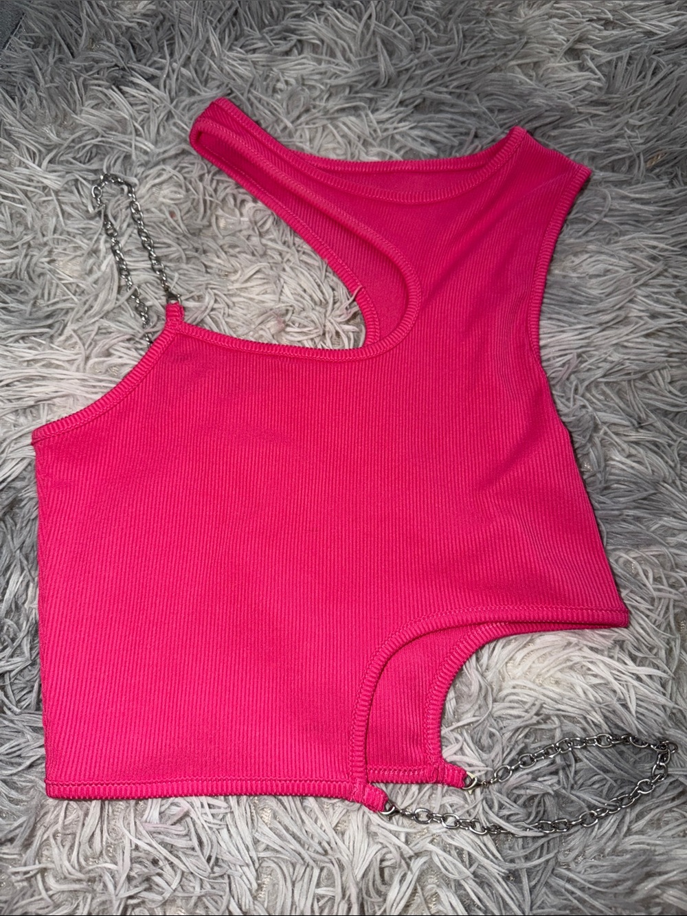 SHEIN Hot Pink Ribbed Asymmetrical Crop Top with Chain Straps
